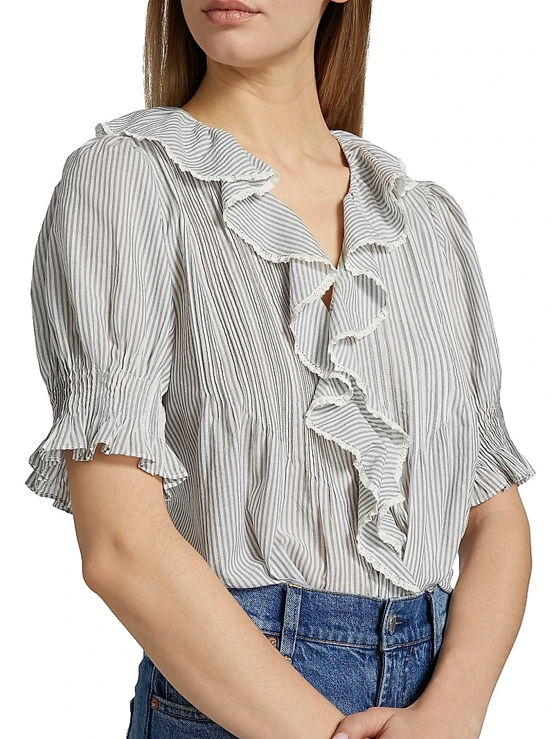 Henri Striped Cotton Puff Sleeve Top