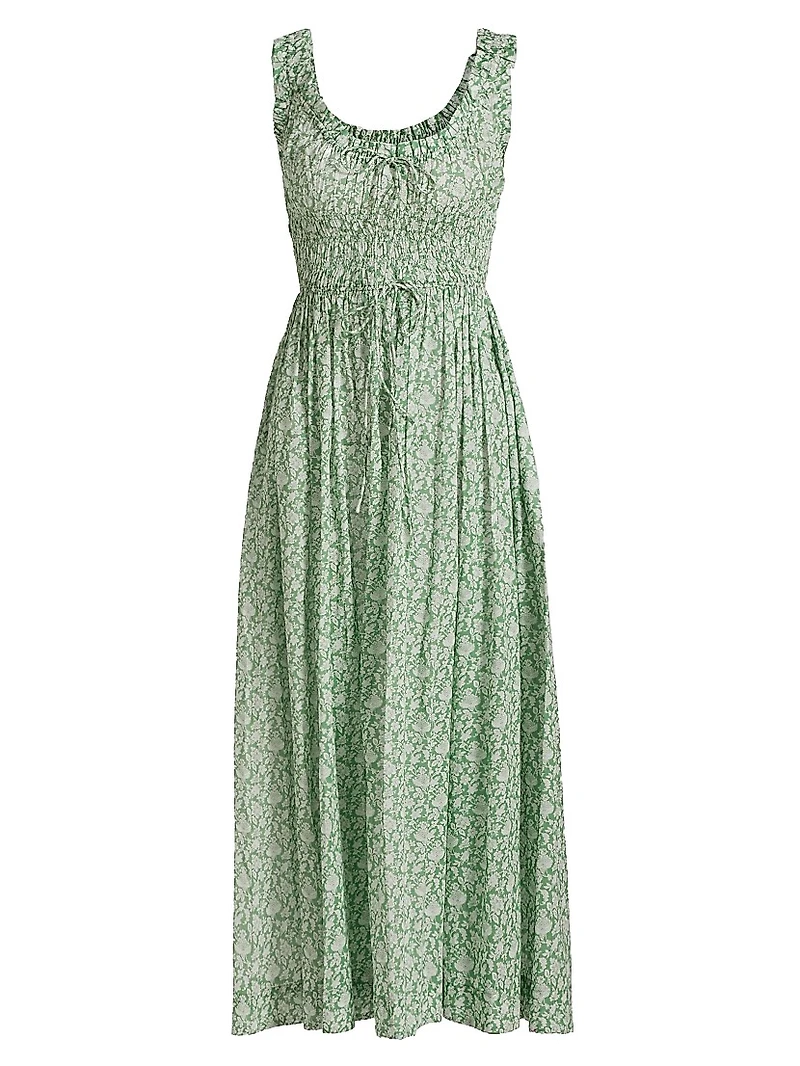 Emmaretta Floral Cotton Tie-Waist Midi Dress