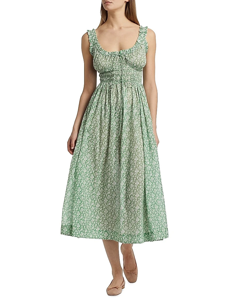 Emmaretta Floral Cotton Tie-Waist Midi Dress