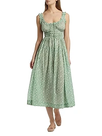 Emmaretta Floral Cotton Tie-Waist Midi Dress