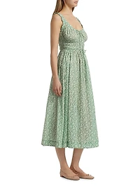 Emmaretta Floral Cotton Tie-Waist Midi Dress