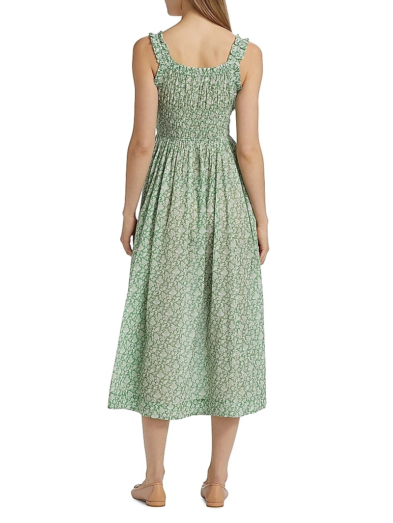 Emmaretta Floral Cotton Tie-Waist Midi Dress