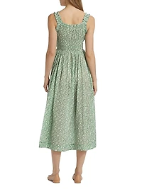 Emmaretta Floral Cotton Tie-Waist Midi Dress