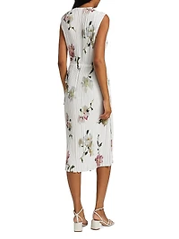 Wilted Peony Pleated V-Neck Midi-Dress