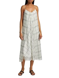 Fenced Plaid Paneled Midi-Dress