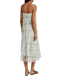 Fenced Plaid Paneled Midi-Dress