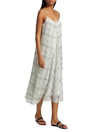 Fenced Plaid Paneled Midi-Dress