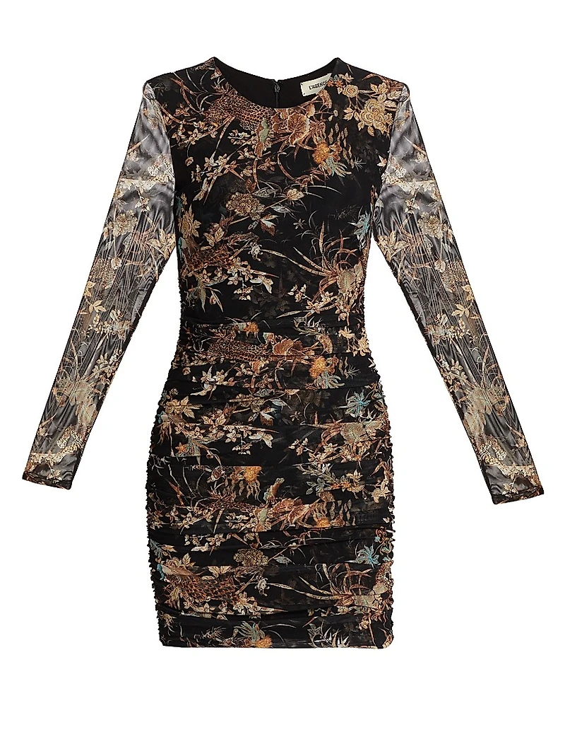 Sunny Printed Stretch Ruched Minidress