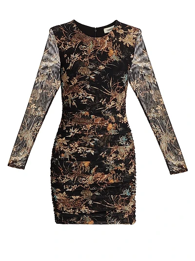 Sunny Printed Stretch Ruched Minidress