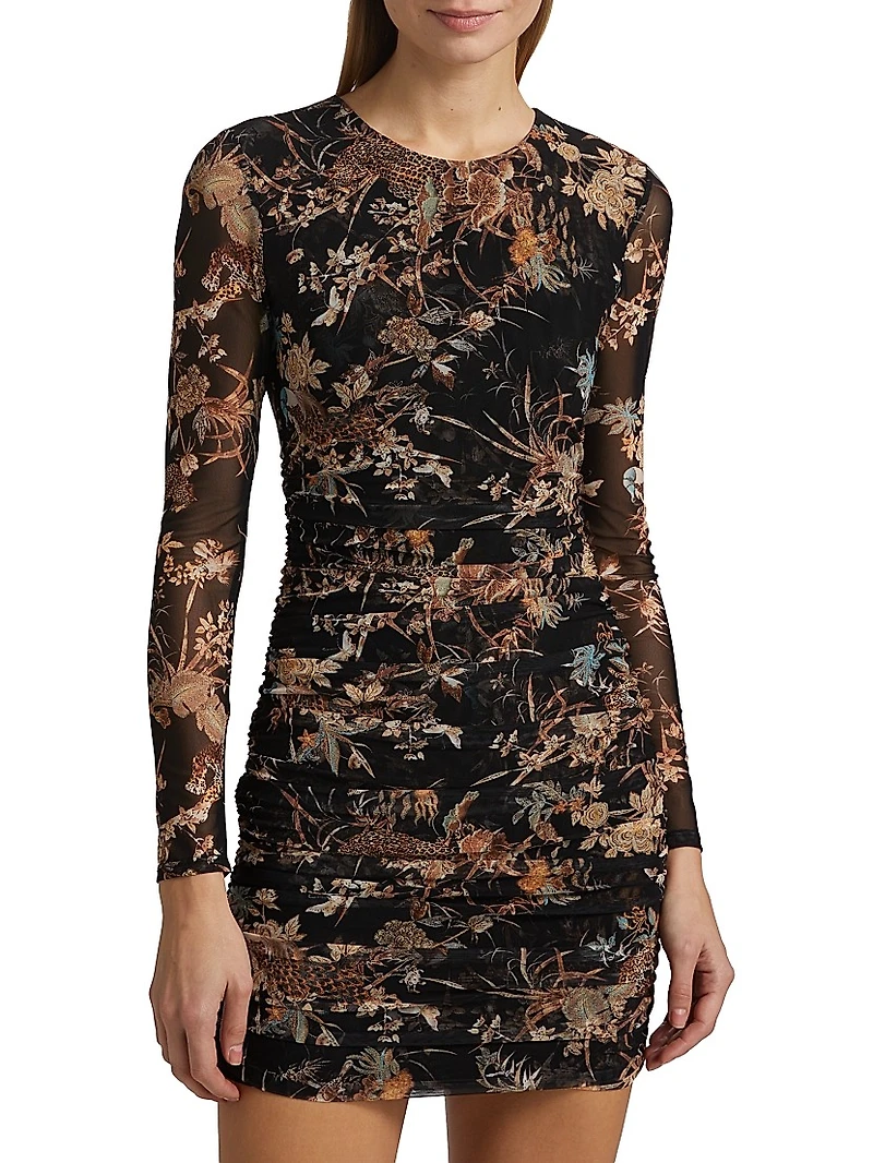 Sunny Printed Stretch Ruched Minidress
