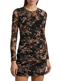 Sunny Printed Stretch Ruched Minidress