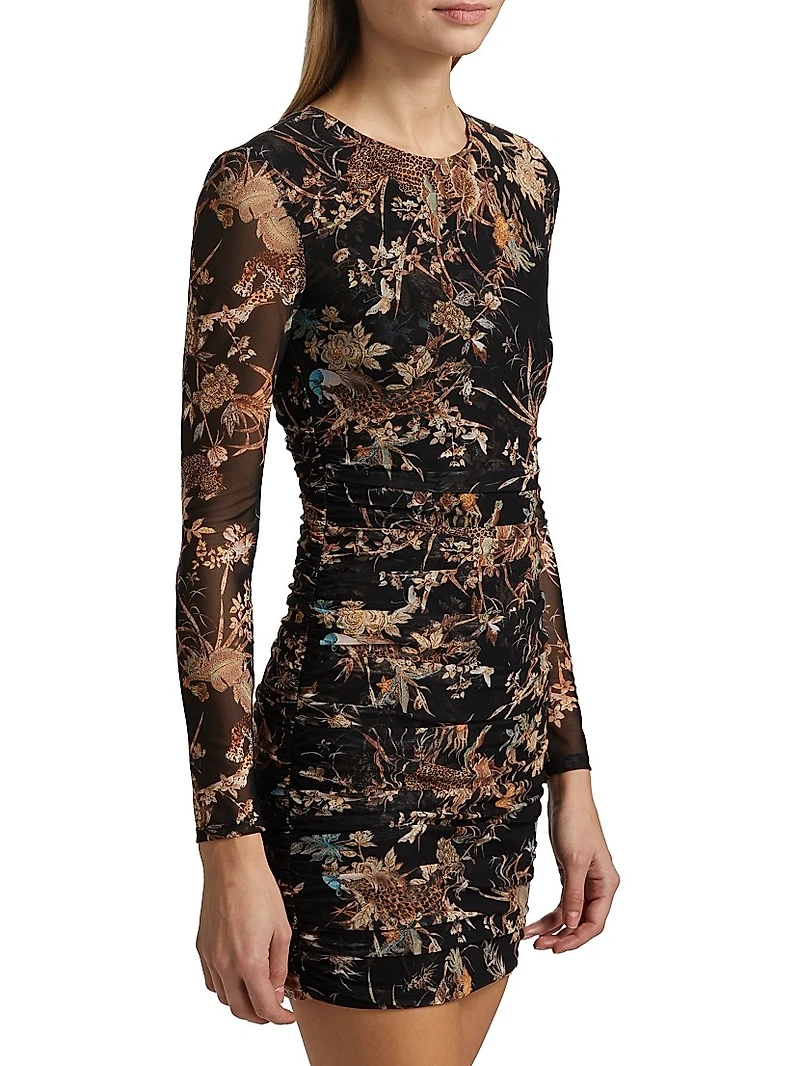 Sunny Printed Stretch Ruched Minidress