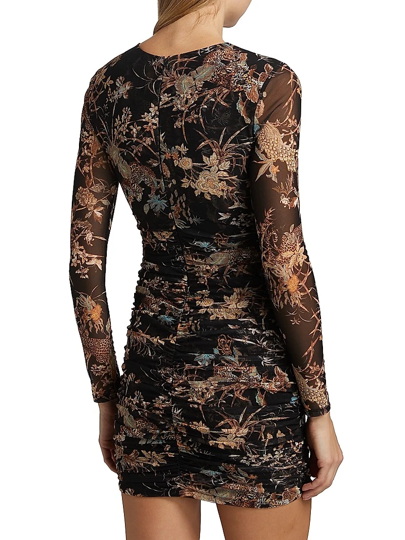 Sunny Printed Stretch Ruched Minidress