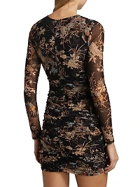 Sunny Printed Stretch Ruched Minidress