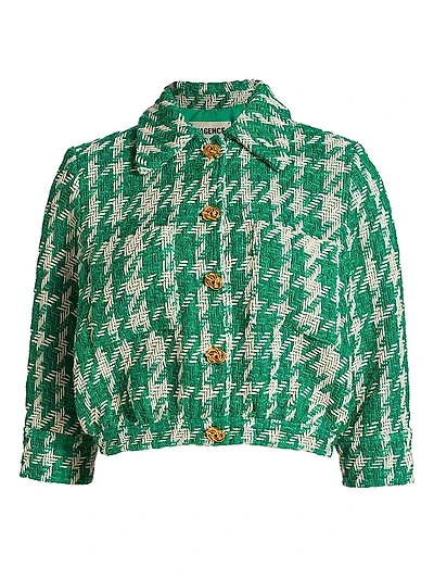 Jia Houndstooth Cotton-Blend Tweed Crop Jacket