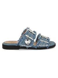 Denim Two-Strap Buckle Sandals