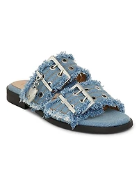 Denim Two-Strap Buckle Sandals