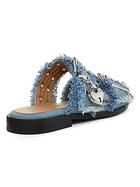 Denim Two-Strap Buckle Sandals