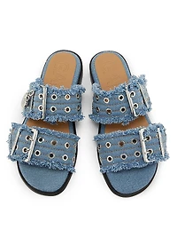 Denim Two-Strap Buckle Sandals
