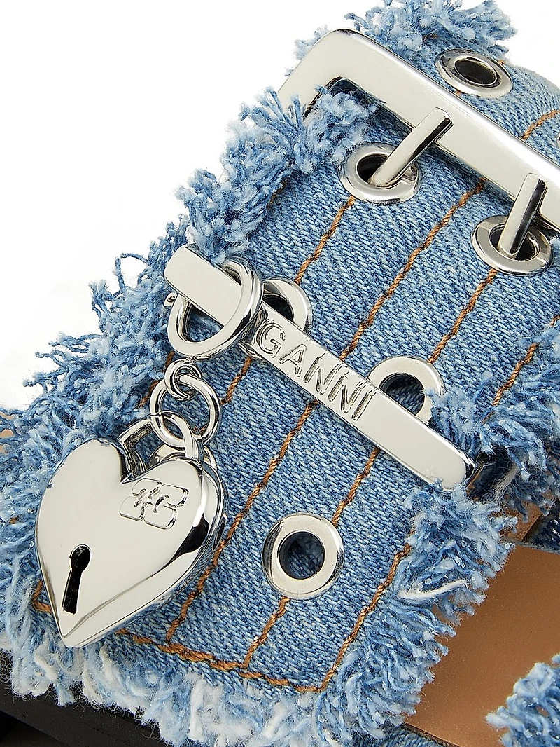 Denim Two-Strap Buckle Sandals