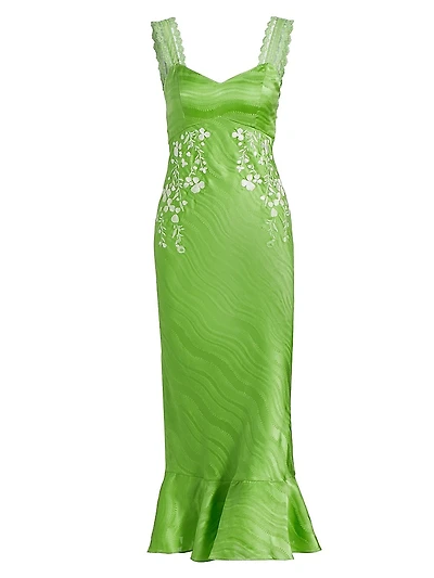 Mimi Floral Embroidered Silk Midi-Dress