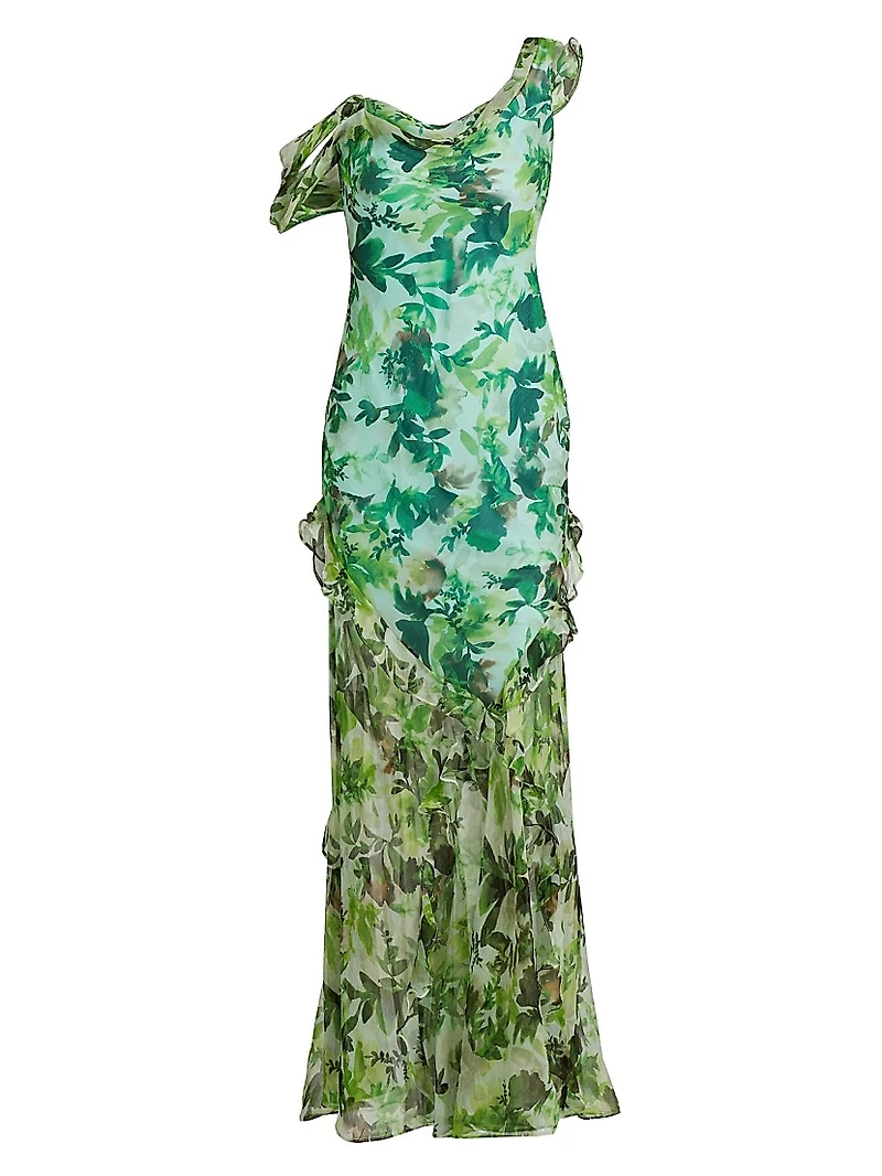 Seema Floral Silk Ruffled Maxi Dress