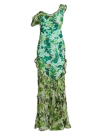 Seema Floral Silk Ruffled Maxi Dress