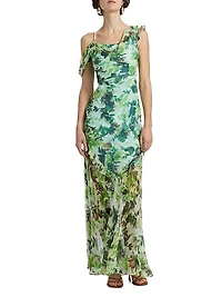 Seema Floral Silk Ruffled Maxi Dress