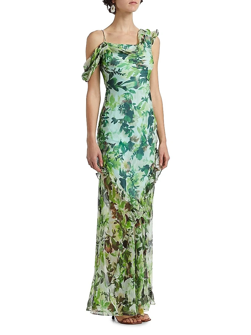 Seema Floral Silk Ruffled Maxi Dress
