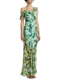 Seema Floral Silk Ruffled Maxi Dress