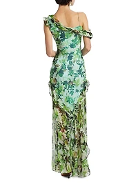 Seema Floral Silk Ruffled Maxi Dress
