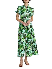 Ena Botanical-Print Cotton Maxi Dress