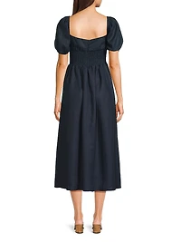 Dalia Puff-Sleeve Linen Midi-Dress