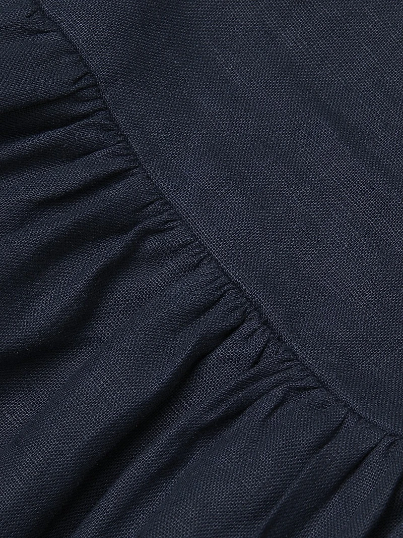 Dalia Puff-Sleeve Linen Midi-Dress