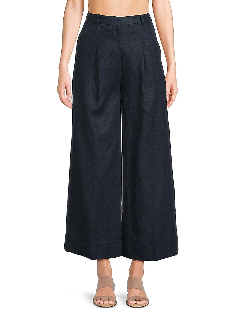 Clove Linen High-Rise Wide-Leg Trousers