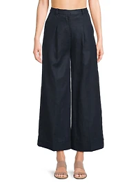 Clove Linen High-Rise Wide-Leg Trousers