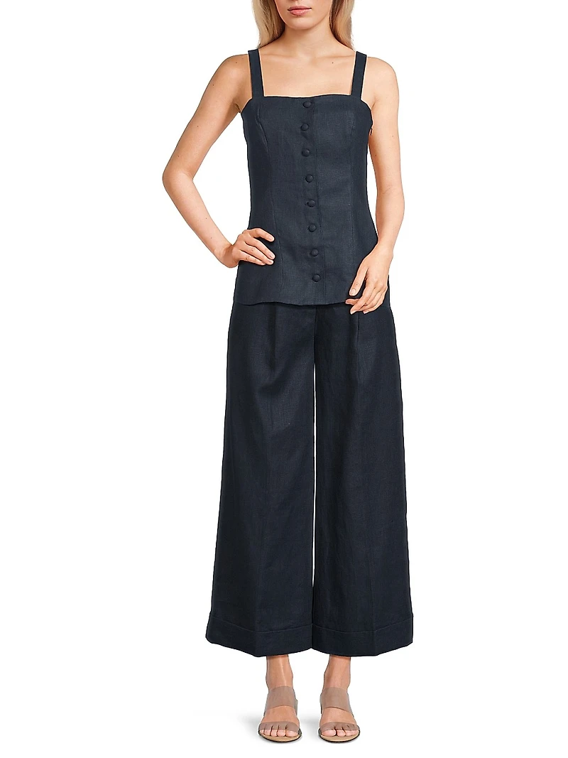 Clove Linen High-Rise Wide-Leg Trousers