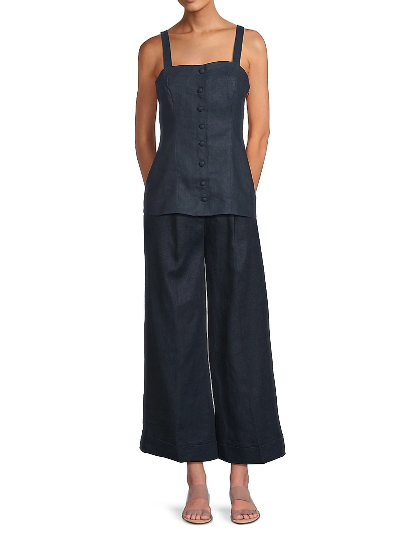 Corbiere Button-Detailed Linen Top