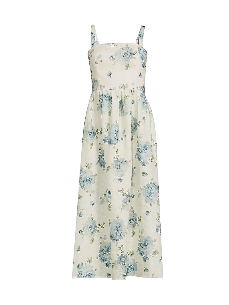 Vera Floral Linen A-Line Midi-Dress