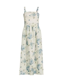Vera Floral Linen A-Line Midi-Dress