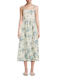 Vera Floral Linen A-Line Midi-Dress