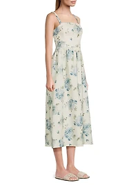 Vera Floral Linen A-Line Midi-Dress