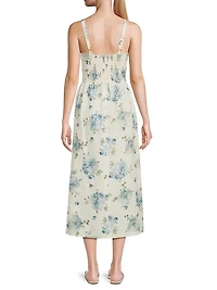 Vera Floral Linen A-Line Midi-Dress