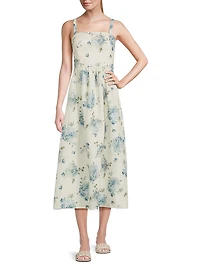 Vera Floral Linen A-Line Midi-Dress