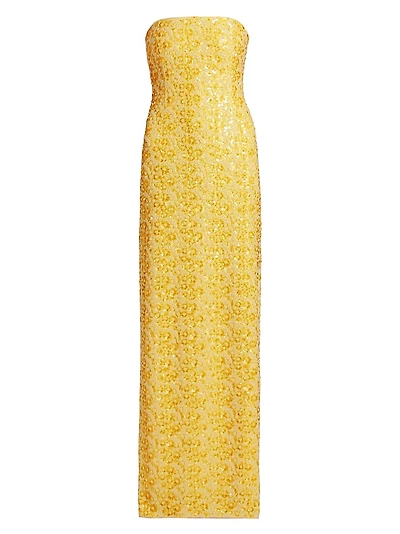 Savia Sequined & Beaded Bustier Column Gown