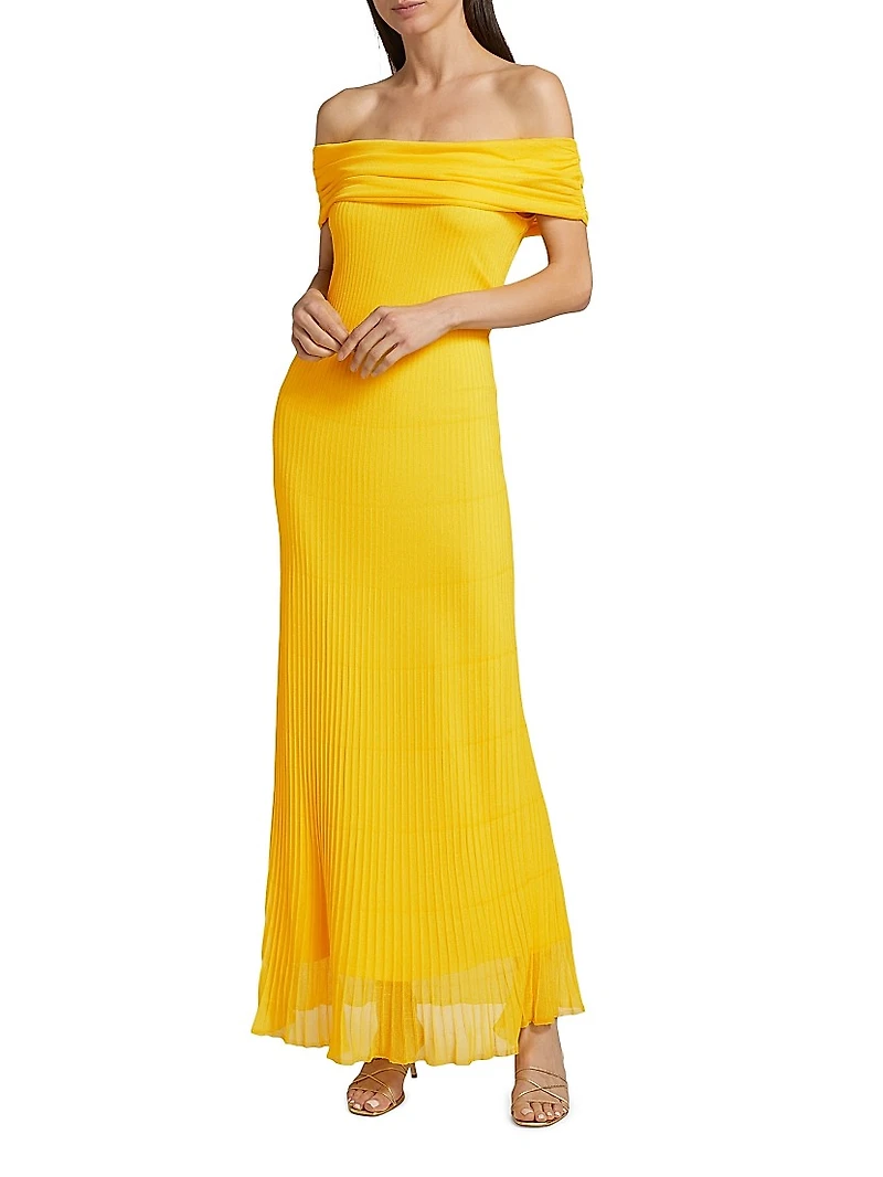 Laurelle Pleated Off-the-Shoulder Maxi Dress
