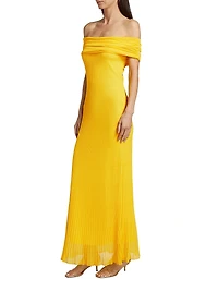 Laurelle Pleated Off-the-Shoulder Maxi Dress