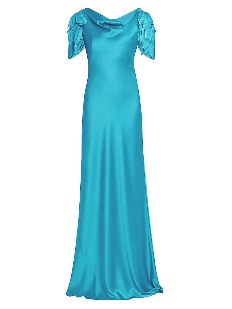 Satin Cowl Neck Short-Sleeve Gown