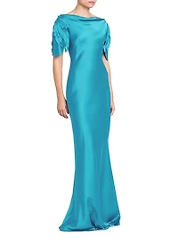 Satin Cowl Neck Short-Sleeve Gown