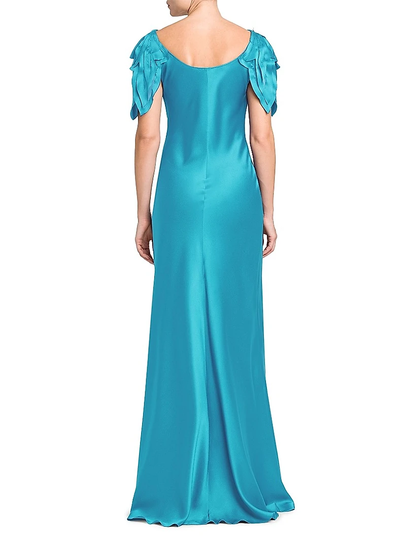 Satin Cowl Neck Short-Sleeve Gown